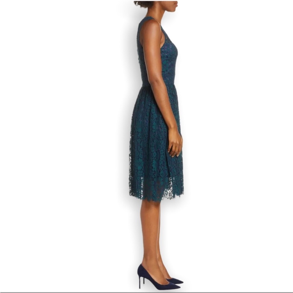 Eliza J Lace Midi Dress in Blue with Green Lace - Picture 4 of 7